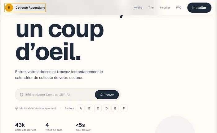 Screenshot du site Collectes Repentigny - réalisé par Mimosa Agence Web