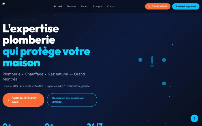 Screenshot du site Plomberie Ville-Marie - réalisé par Mimosa Agence Web